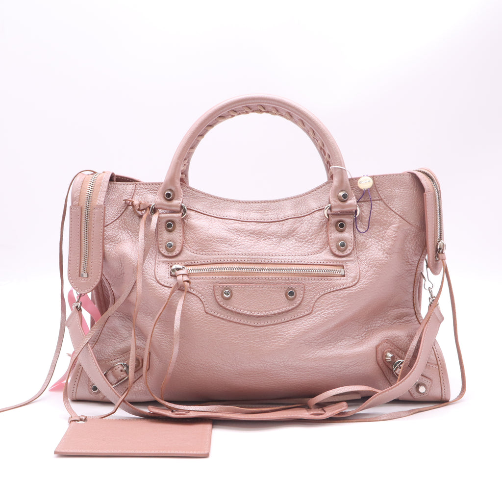 Metallic Agneau Classic Silver HardwareCity Bag LDJ4953
