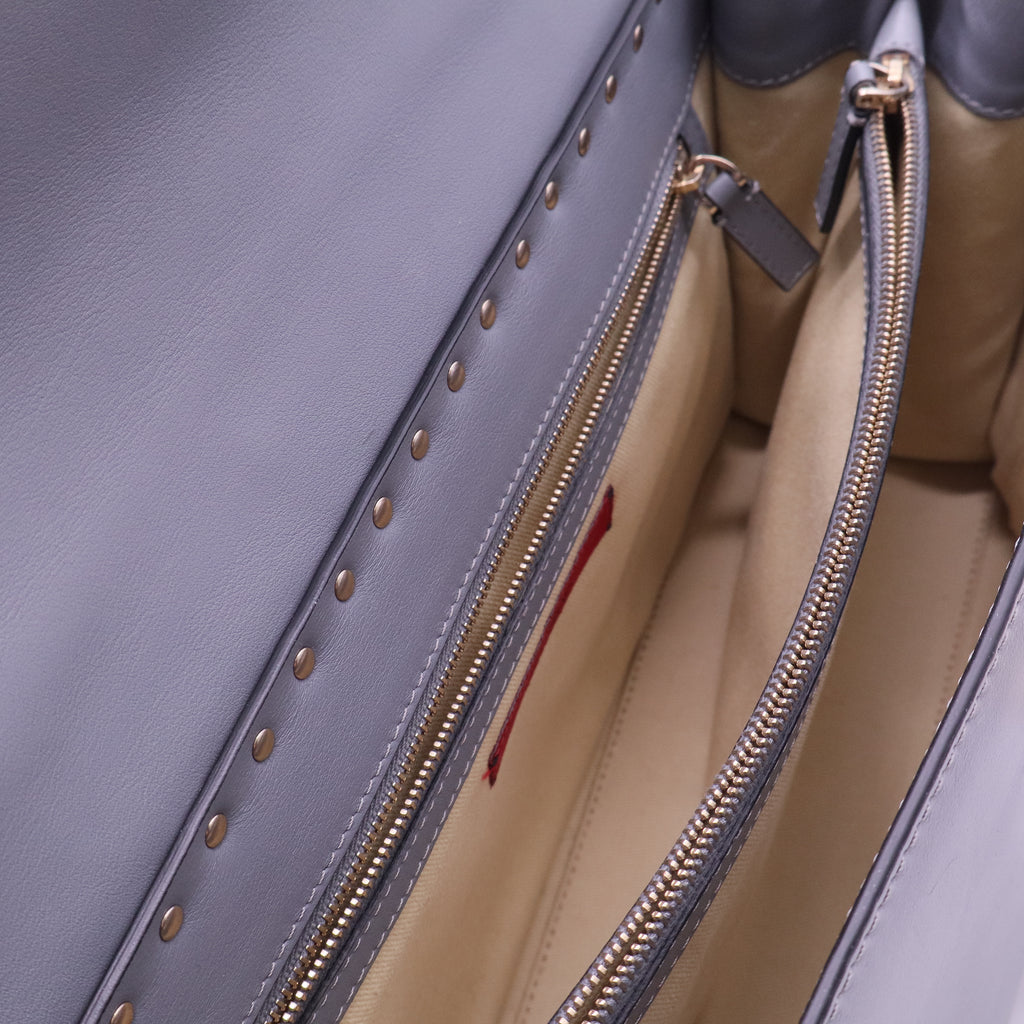 Rockstud Flip Lock Top Handle Bag Leather