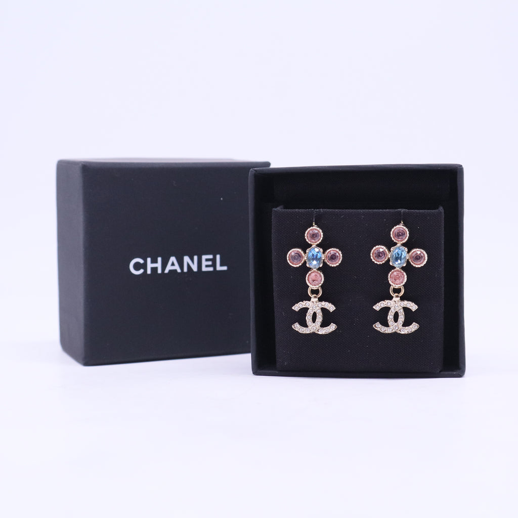 Pink Blue Crystals Drop CC Earrings W20775