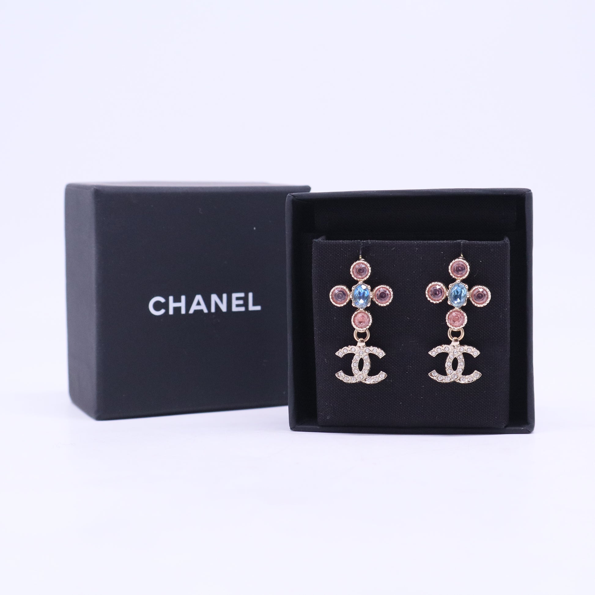 Pink Blue Crystals Drop CC Earrings W20775