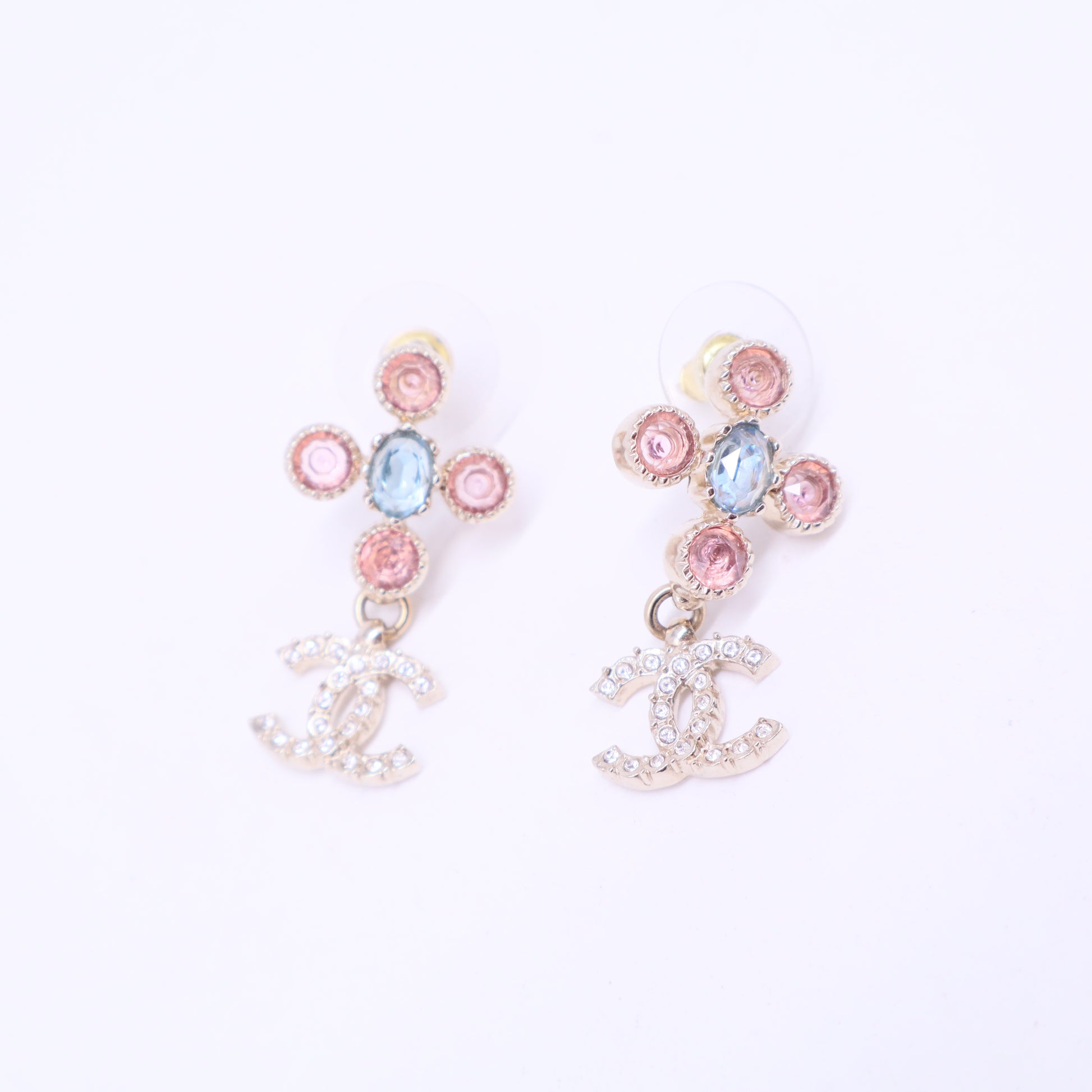 Pink Blue Crystals Drop CC Earrings W20775