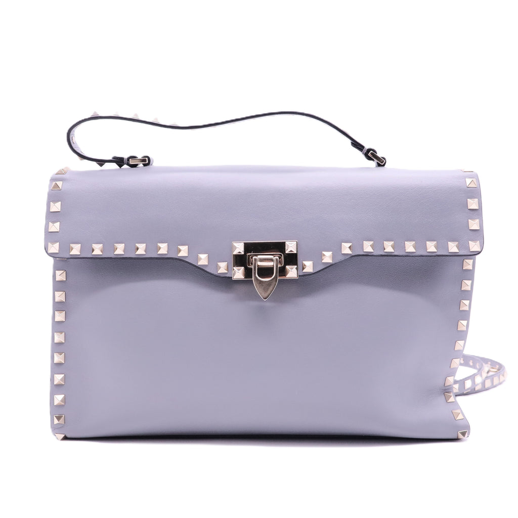 Rockstud Flip Lock Top Handle Bag Leather