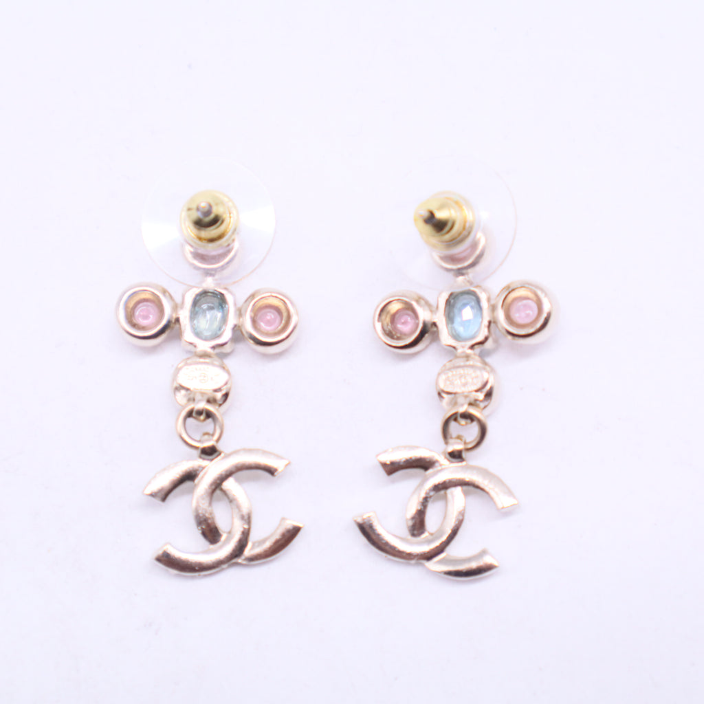 Pink Blue Crystals Drop CC Earrings W20775