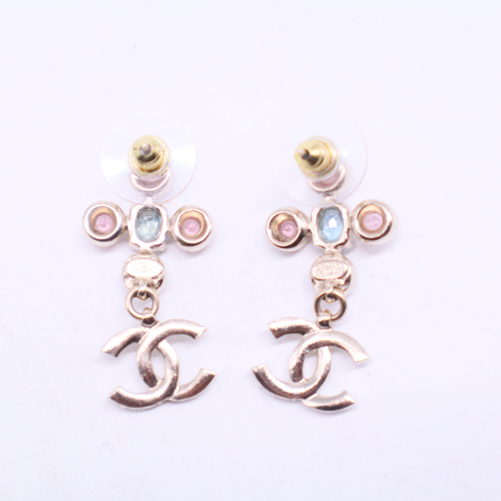 Pink Blue Crystals Drop CC Earrings W20775