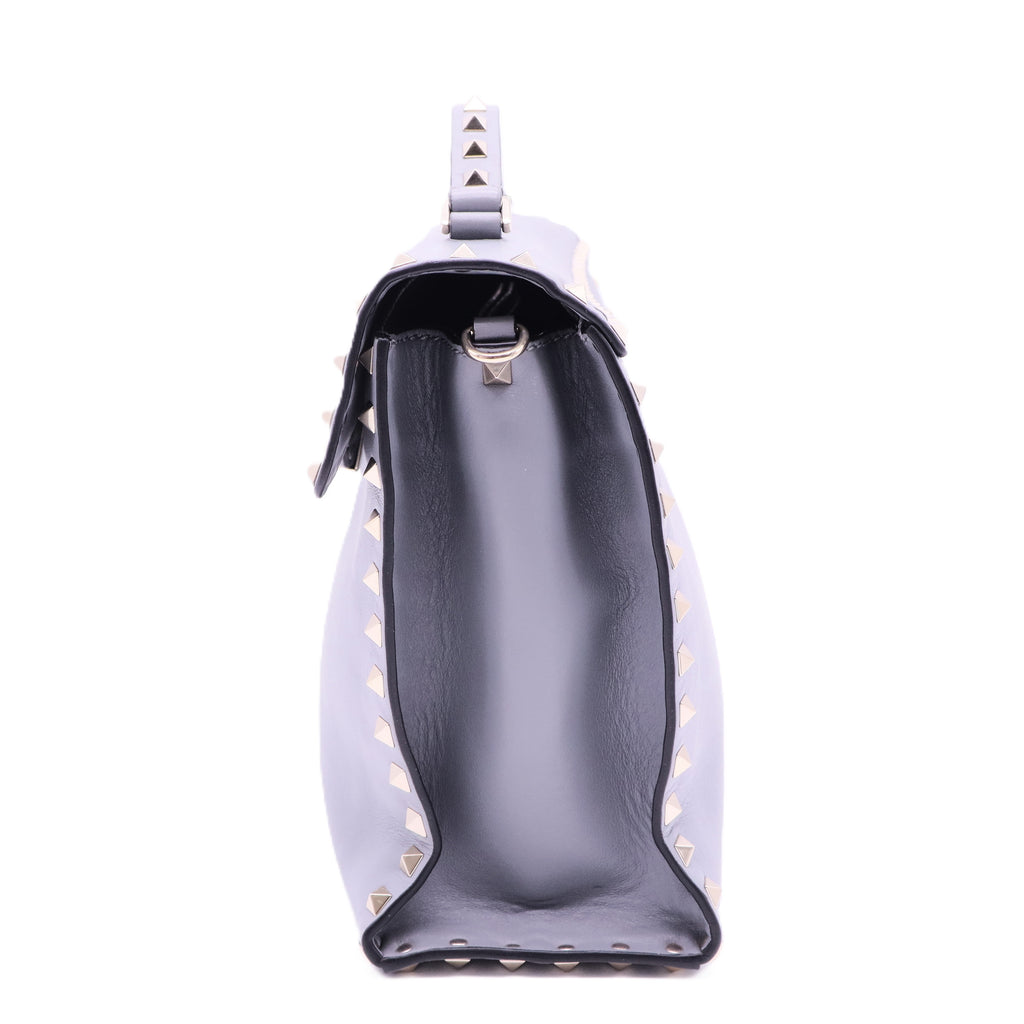 Rockstud Flip Lock Top Handle Bag Leather