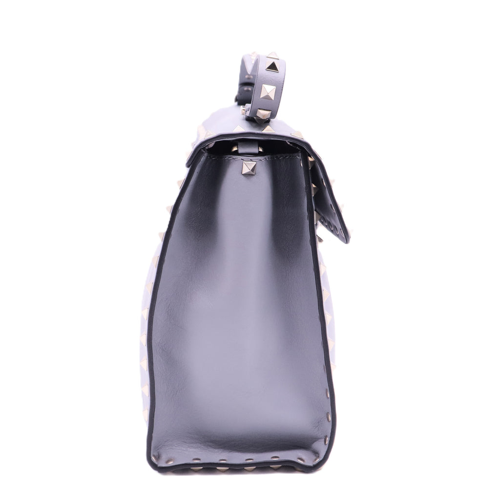 Rockstud Flip Lock Top Handle Bag Leather