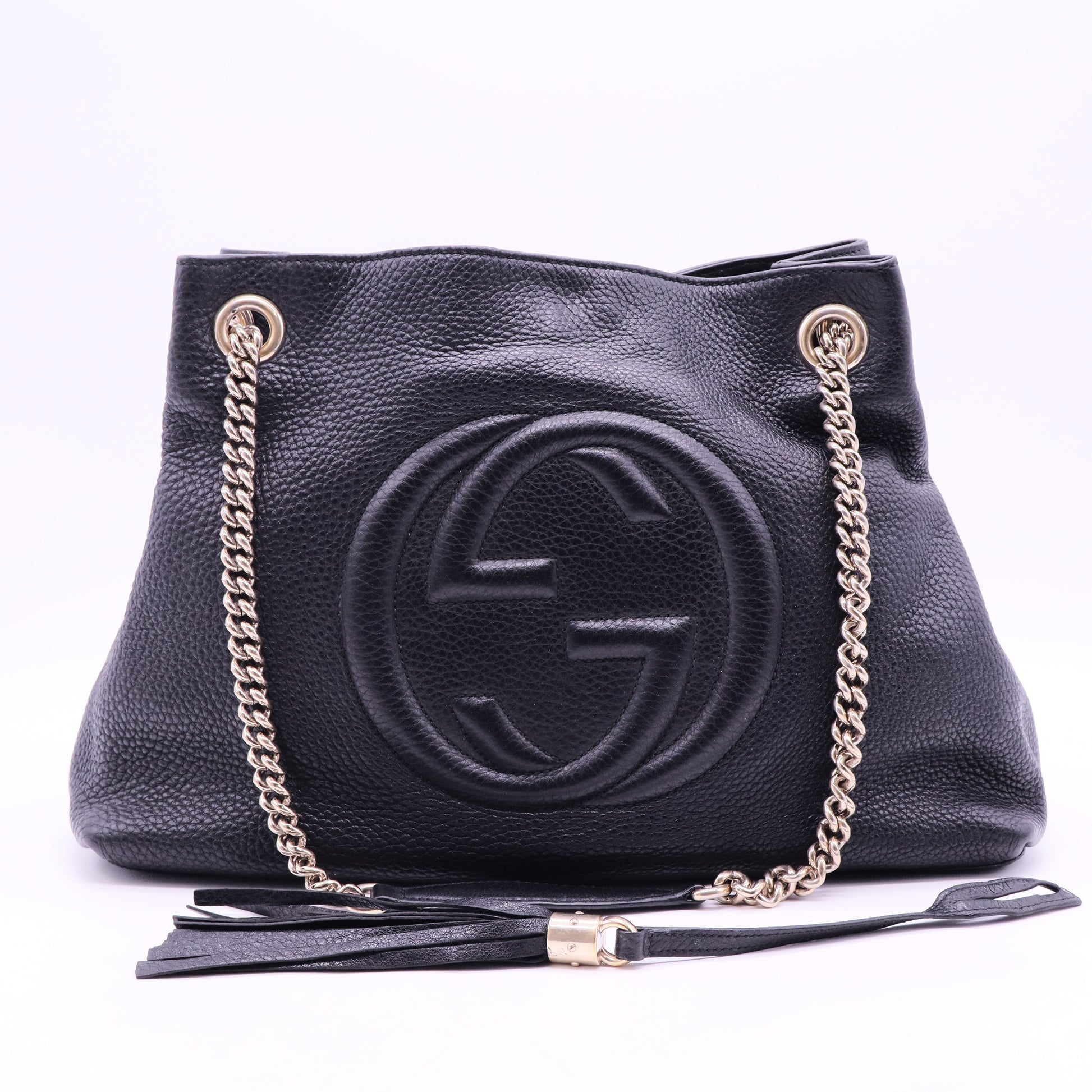 SOHO Black GG Logo Leather Chain Tote Bag Style
