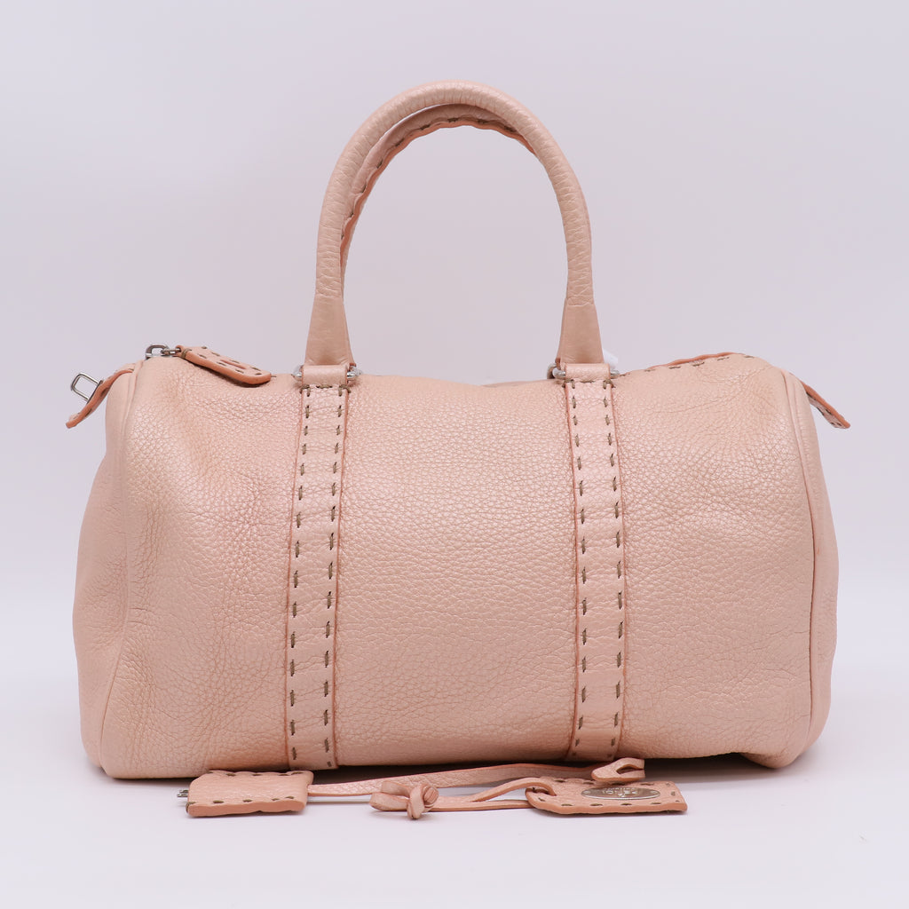 Fendi Pink Selleria Leather Boston Bag Twins B23206