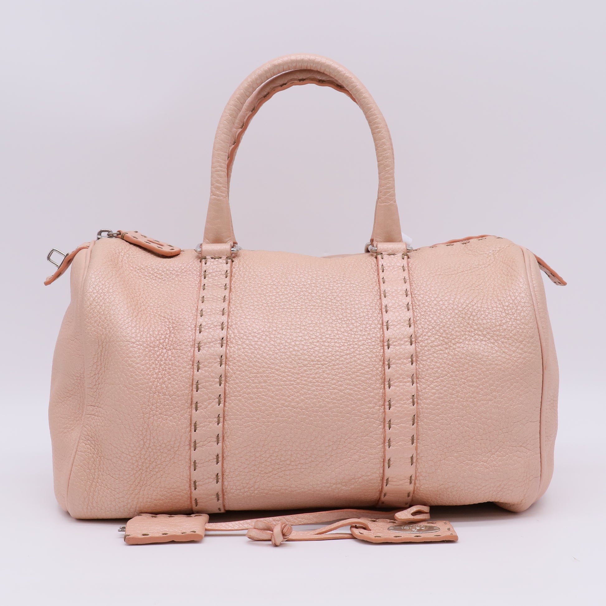 Fendi Pink Selleria Leather Boston Bag Twins B23206