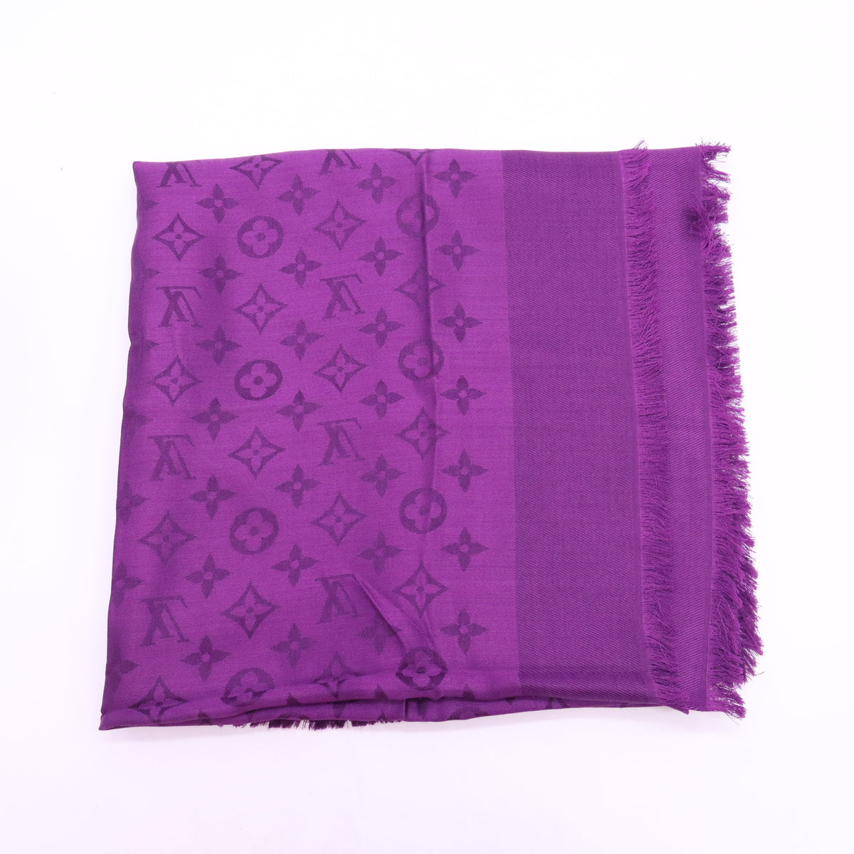 Louis Vuitton Purple Monogram Silk/Wool Shawl Scarf twins W23766
