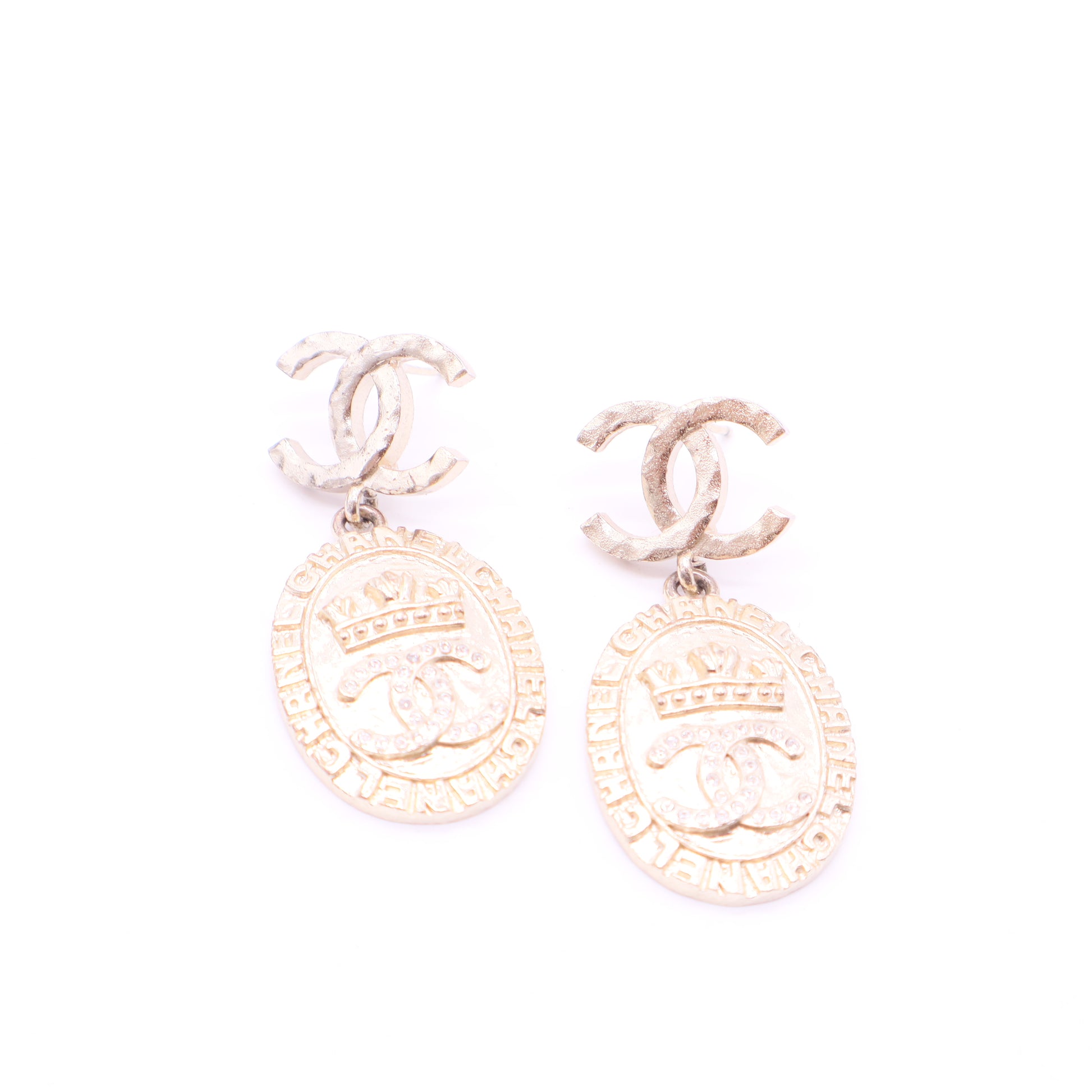 21A Double CC gold crown earrings