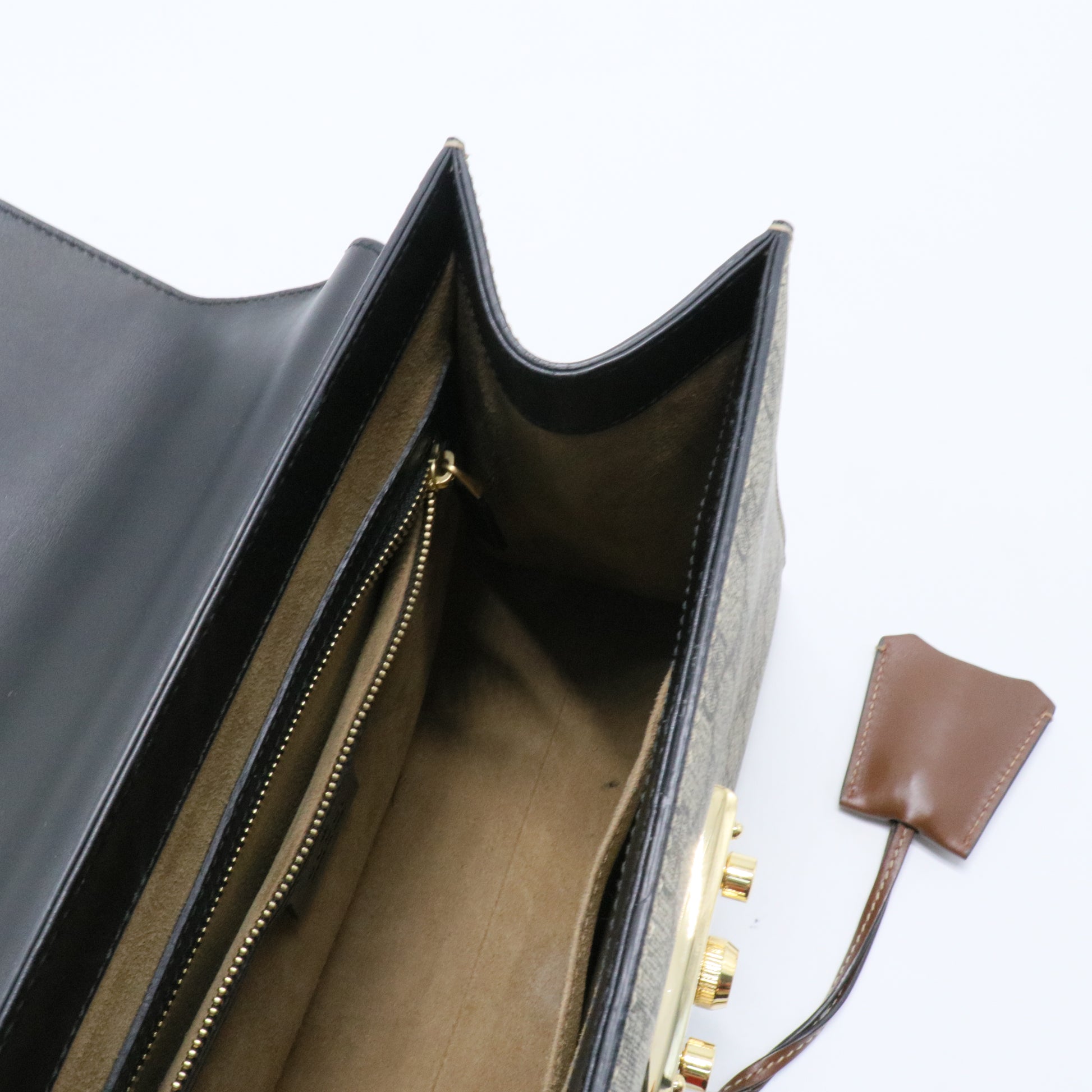 Padlock Top Handle Bag GG Coated Canvas and Leather Small