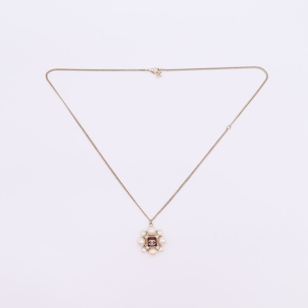 Chanel Brushed Goldtone Faux Pearl CC necklace  twins LDJ4873