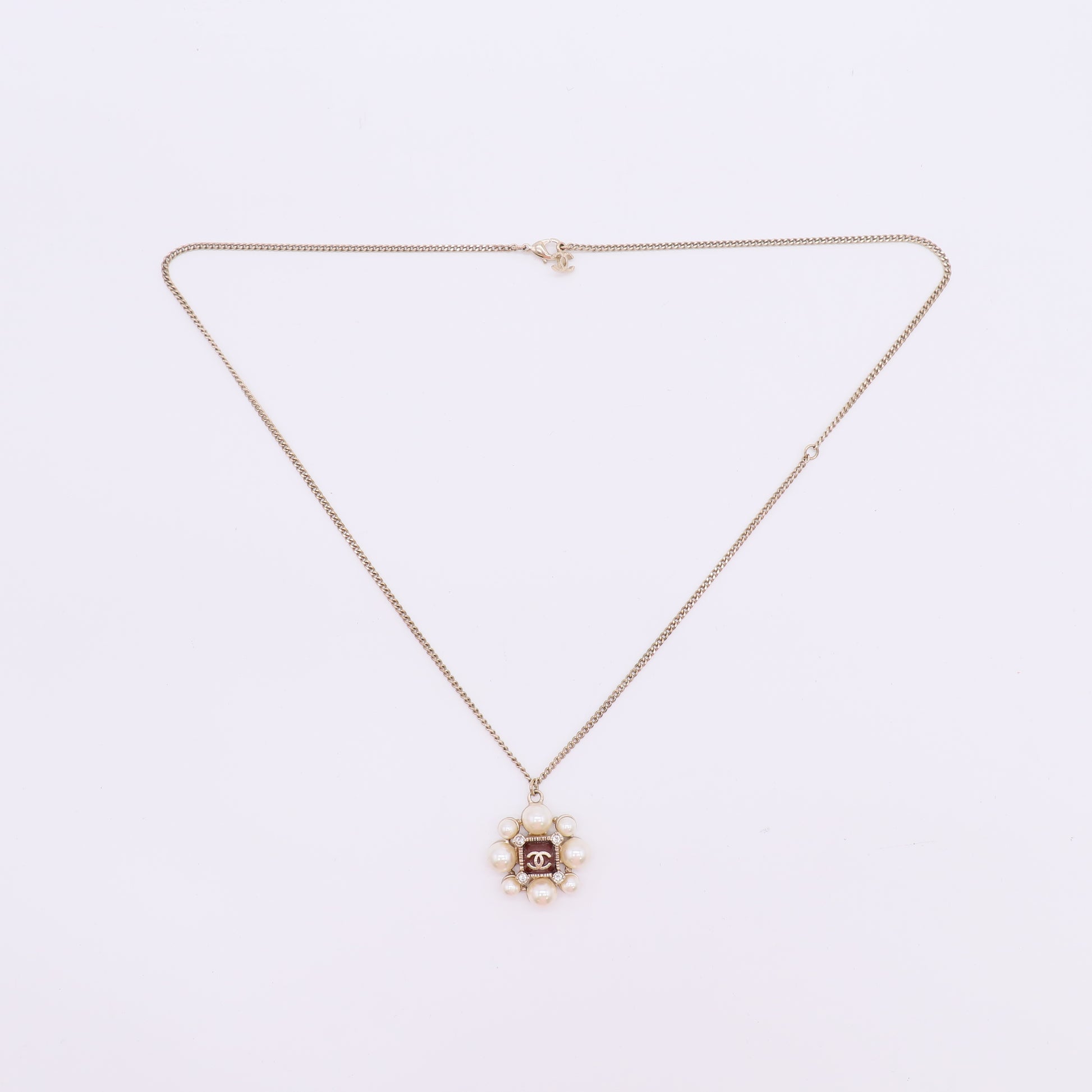 Chanel Brushed Goldtone Faux Pearl CC necklace  twins LDJ4873