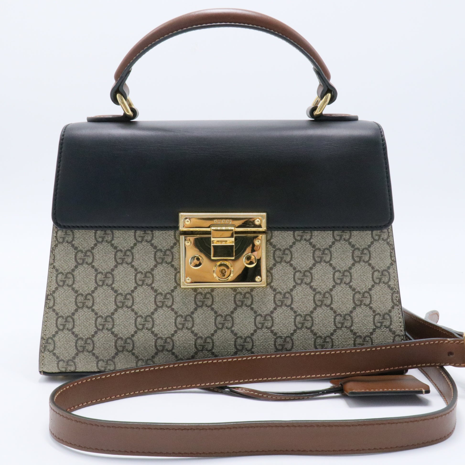Padlock Top Handle Bag GG Coated Canvas and Leather Small