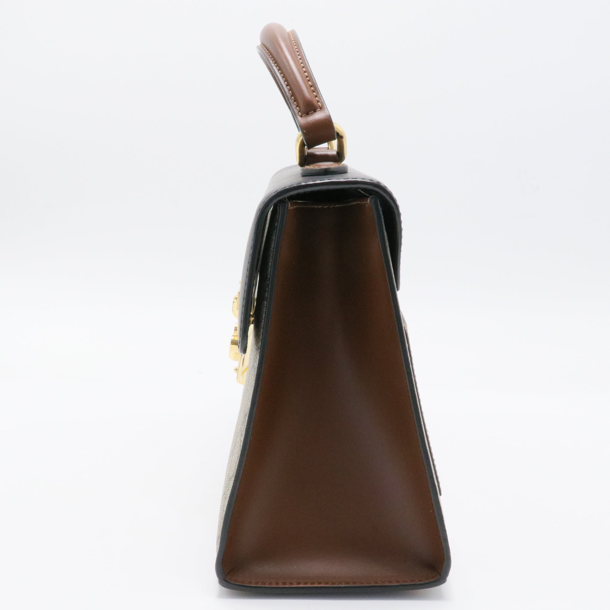 Padlock Top Handle Bag GG Coated Canvas and Leather Small