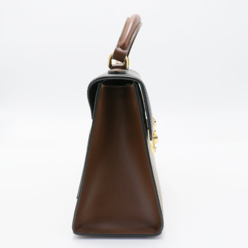 Padlock Top Handle Bag GG Coated Canvas and Leather Small