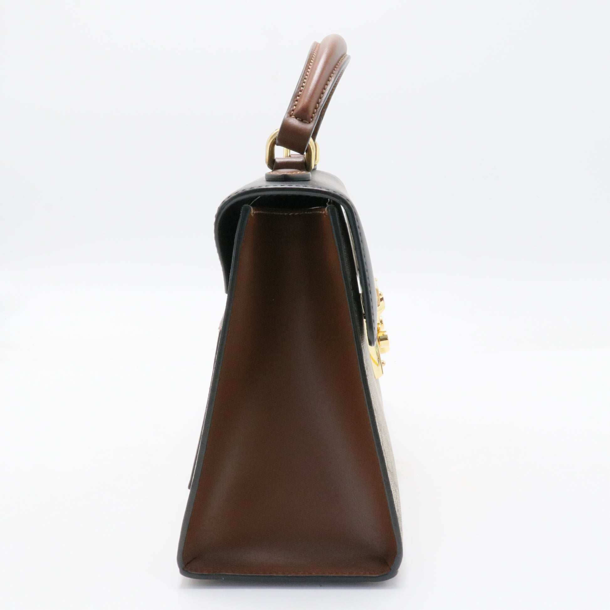 Padlock Top Handle Bag GG Coated Canvas and Leather Small