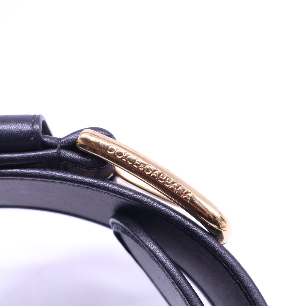 Leopard-print glossy calfskin belt with DG logo