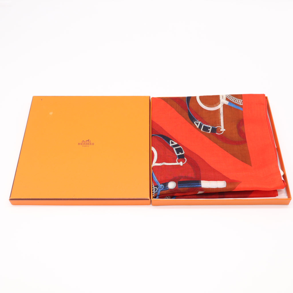 Hermes  Orange/Gris/Ciel Cotton Scarf twins LDJ5540