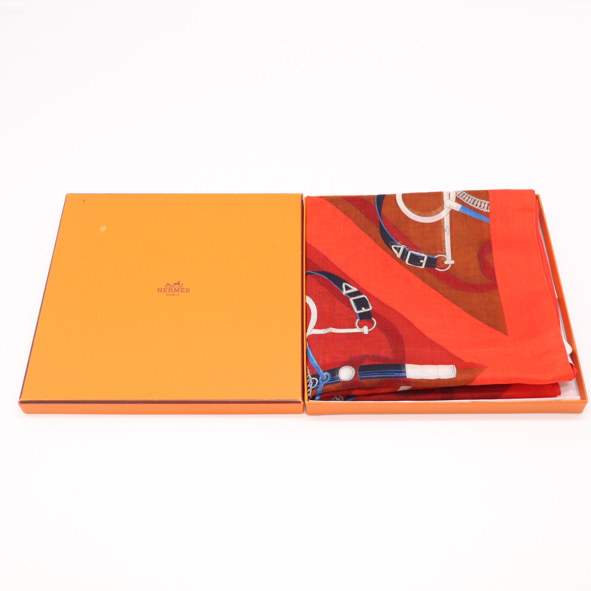 Hermes  Orange/Gris/Ciel Cotton Scarf twins LDJ5540
