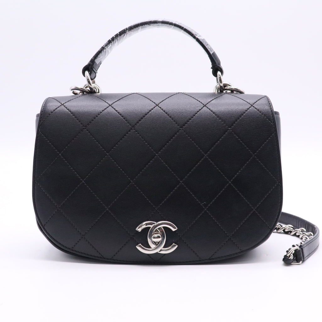 Calfskin Stitched Small Ring My Bag Flap Crossbody Bag Black Twins LDJ2721