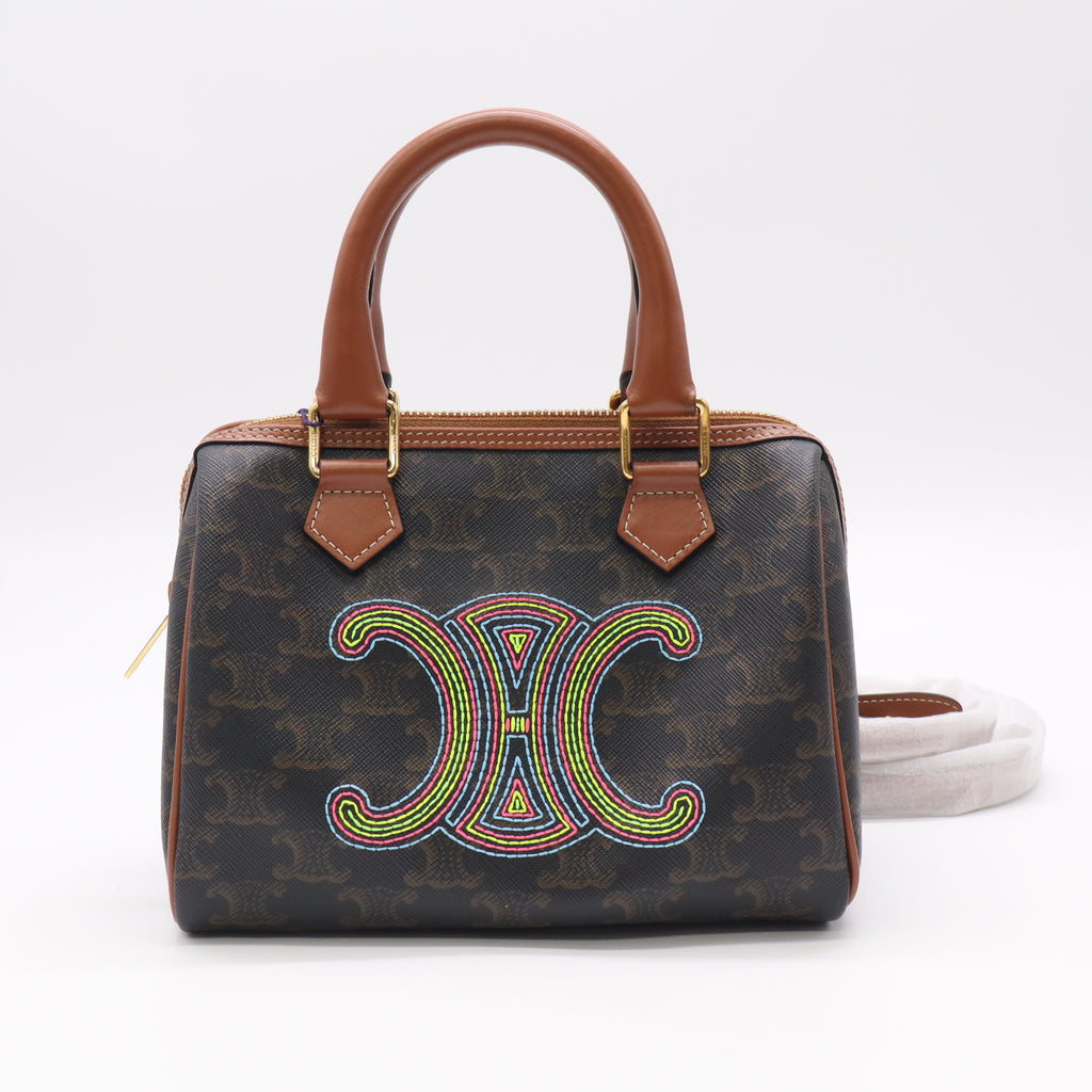 Celine Triomphe Canvas Calfskin Boston Bag twins LDJ5516