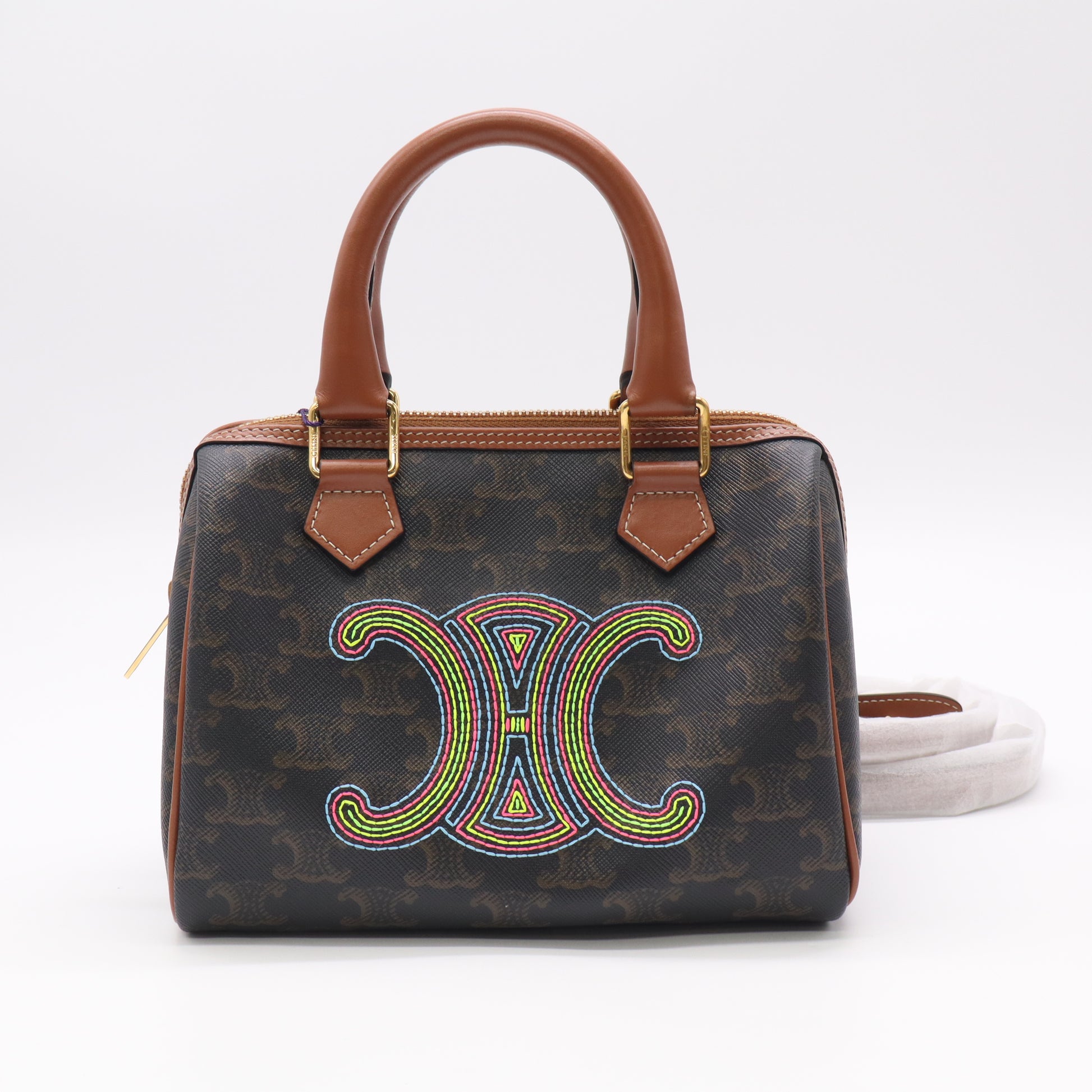Celine Triomphe Canvas Calfskin Boston Bag twins LDJ5516