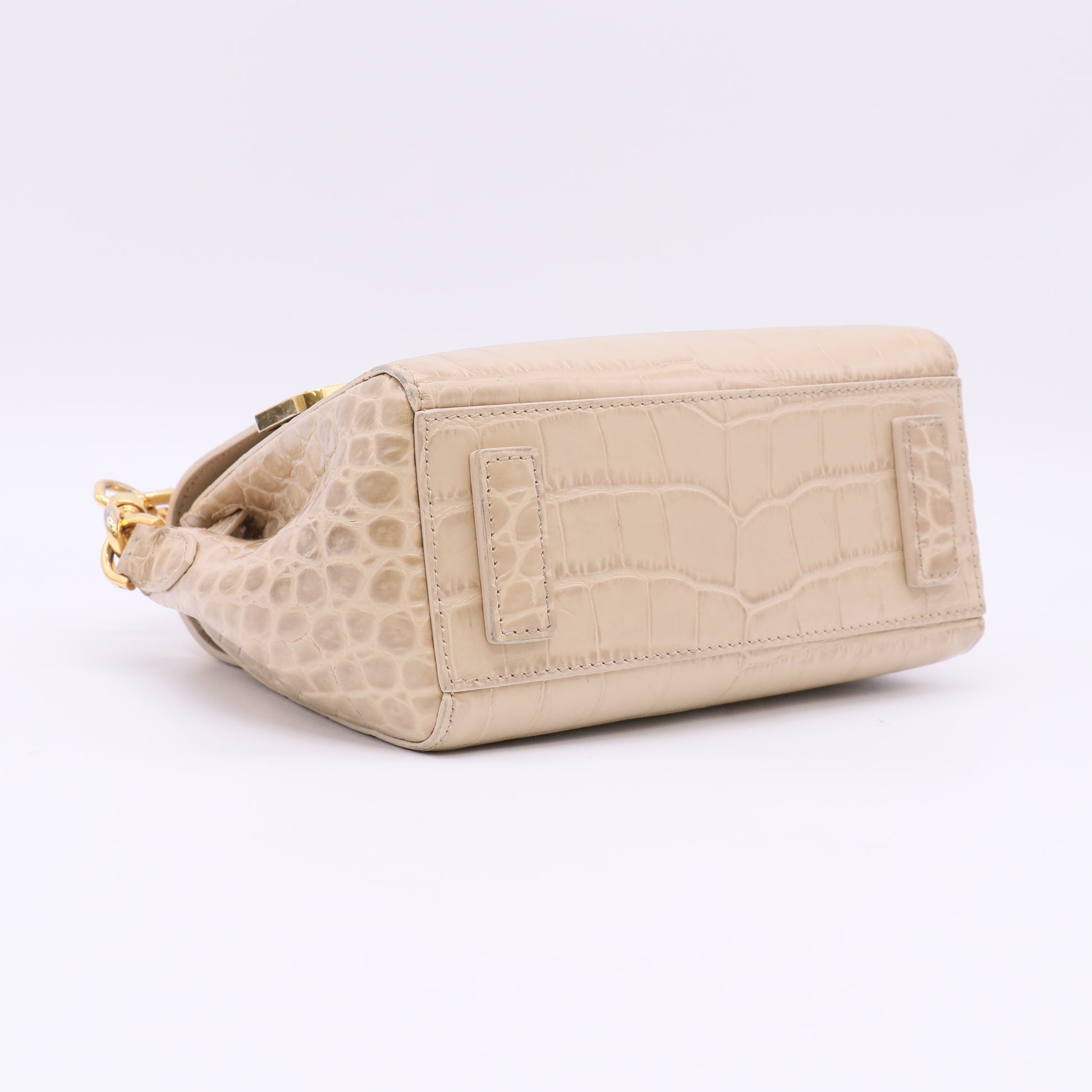 Versace Calfskin Crocodile Embossed Small La Medusa Top Handle Bag Beige twins LDJ5529