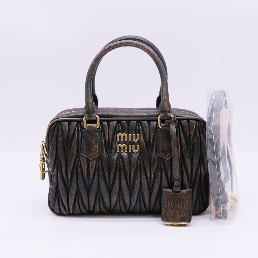 Miu Miu Arcadie Matelassé nappa leather bag Sabbia Caffe twins LDJ5533