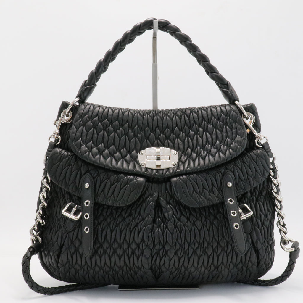 Black Matelasse Leather Turnlock Flap Hobo