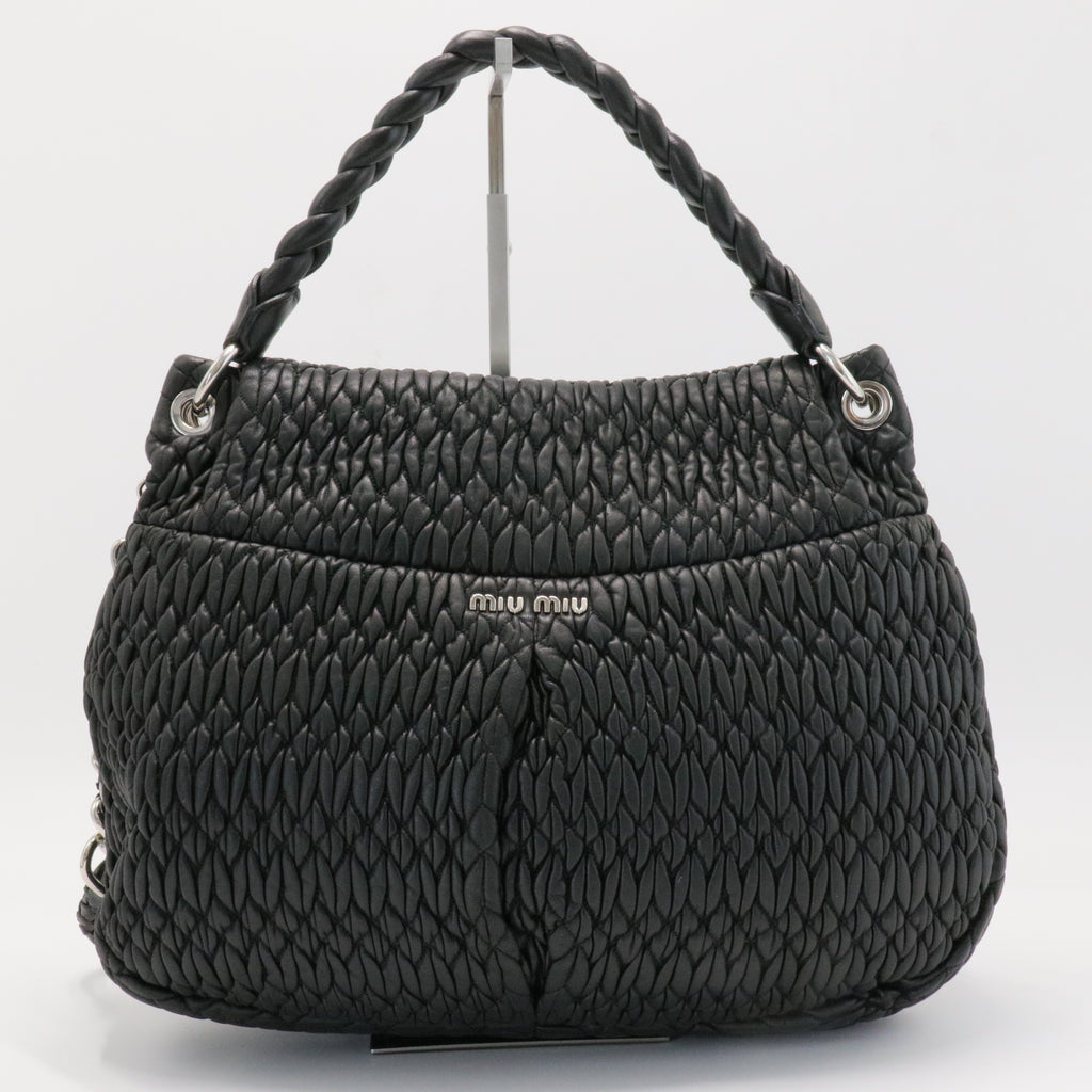 Black Matelasse Leather Turnlock Flap Hobo