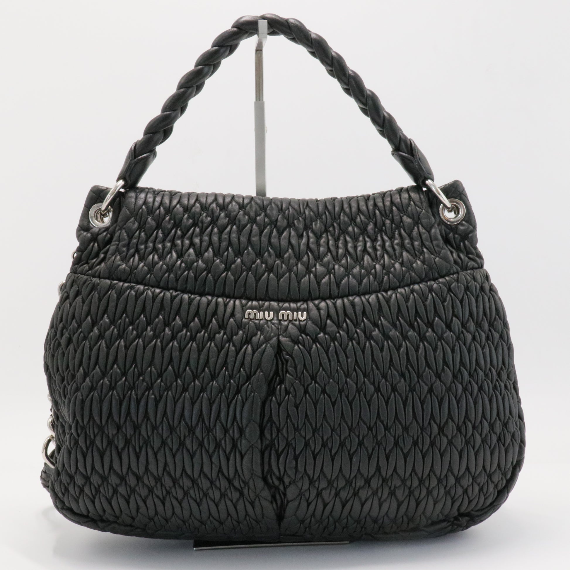Black Matelasse Leather Turnlock Flap Hobo