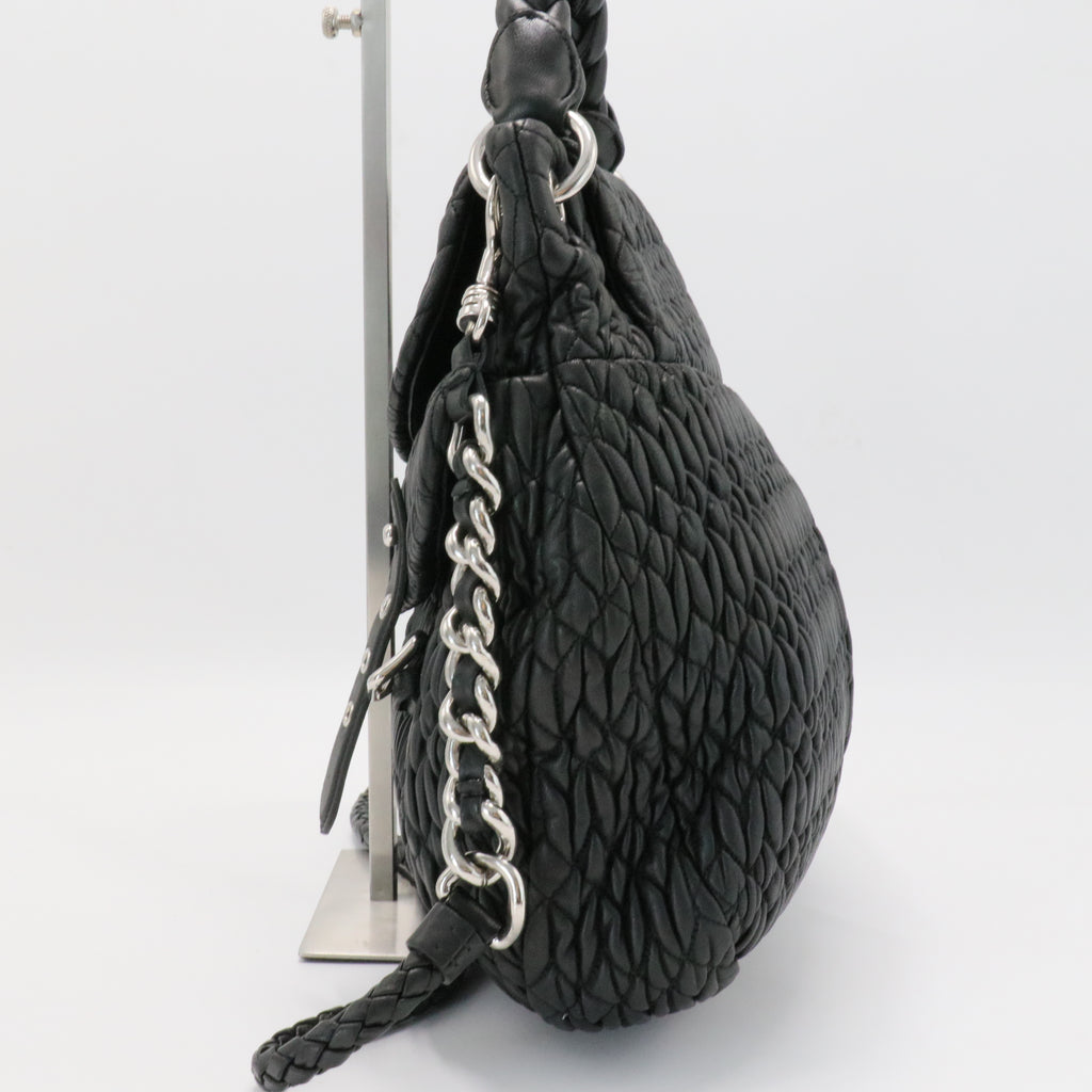 Black Matelasse Leather Turnlock Flap Hobo