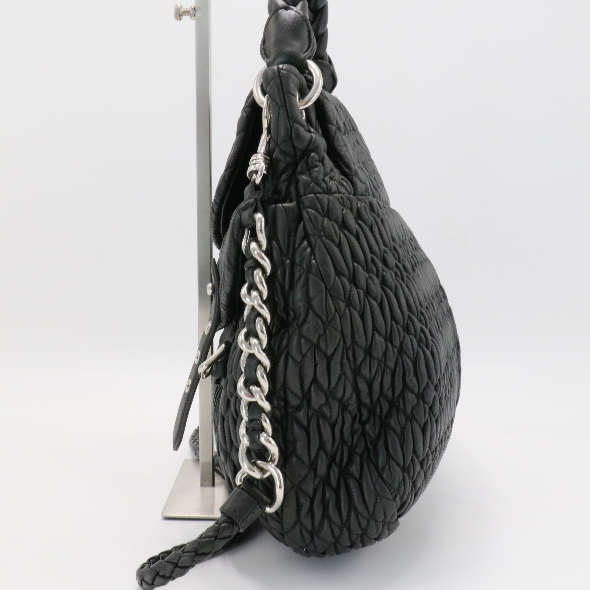 Black Matelasse Leather Turnlock Flap Hobo