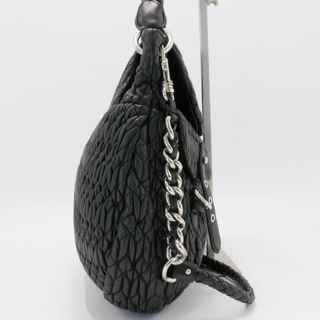 Black Matelasse Leather Turnlock Flap Hobo