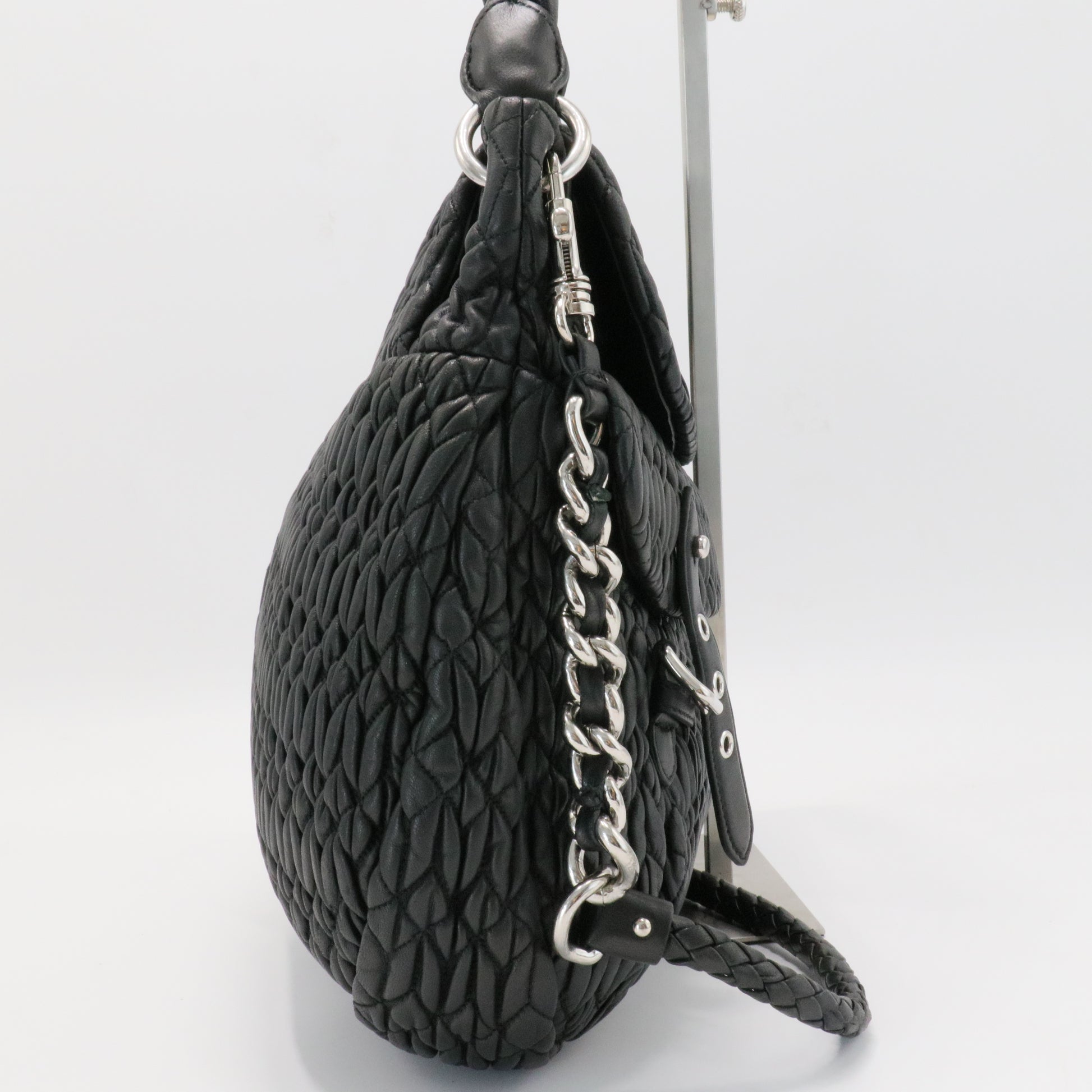 Black Matelasse Leather Turnlock Flap Hobo