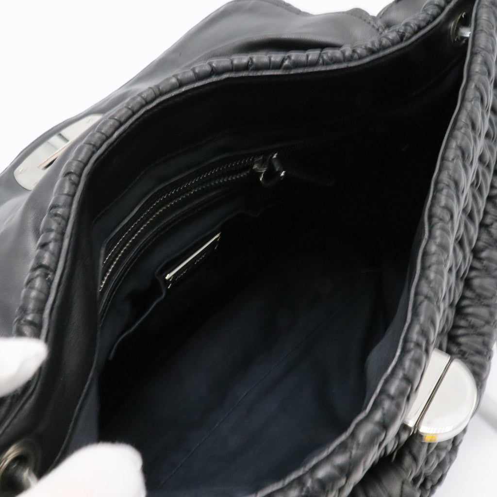 Black Matelasse Leather Turnlock Flap Hobo