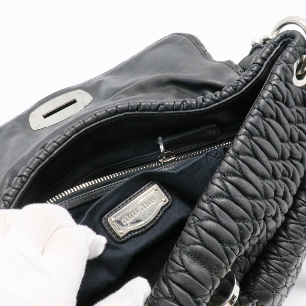 Black Matelasse Leather Turnlock Flap Hobo