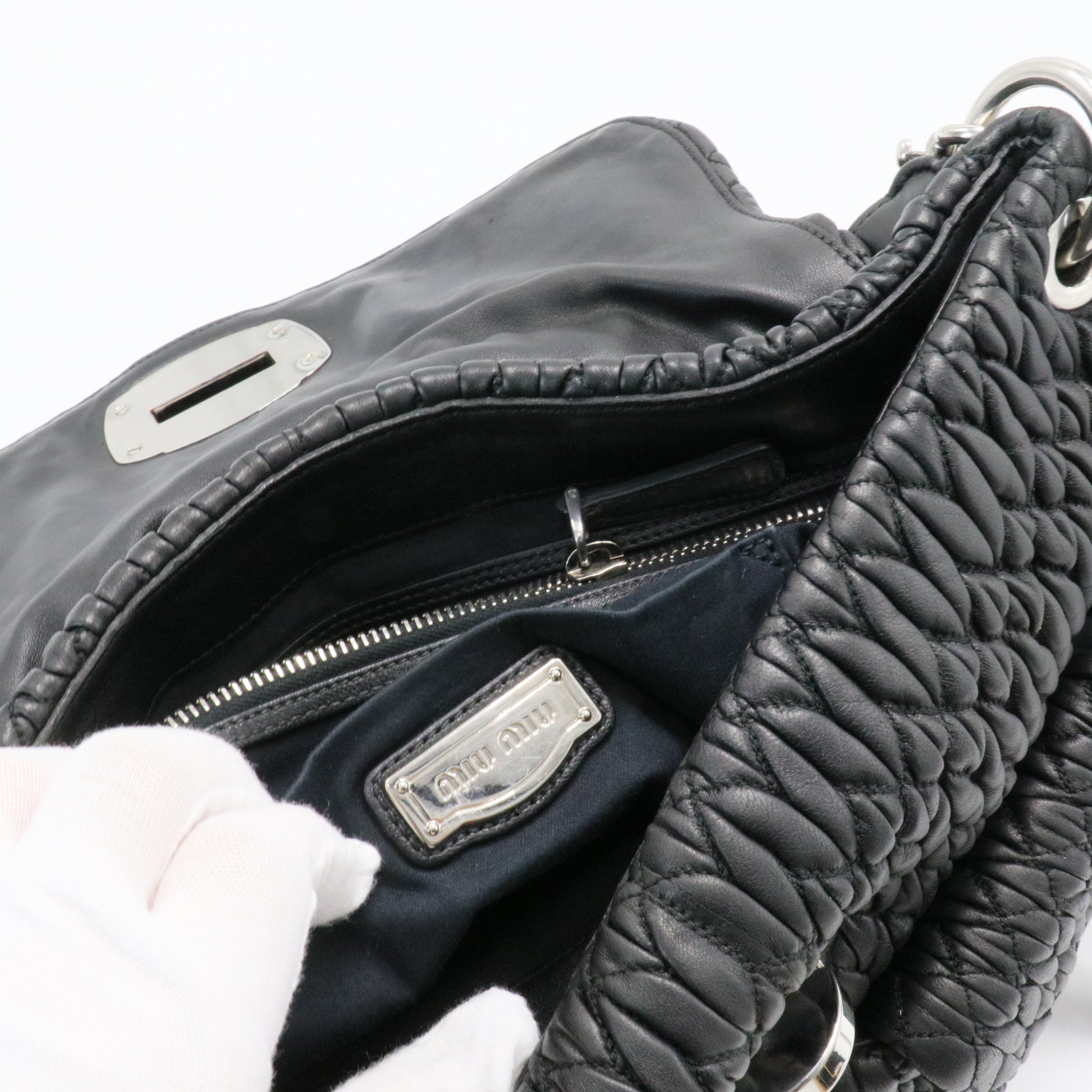 Black Matelasse Leather Turnlock Flap Hobo