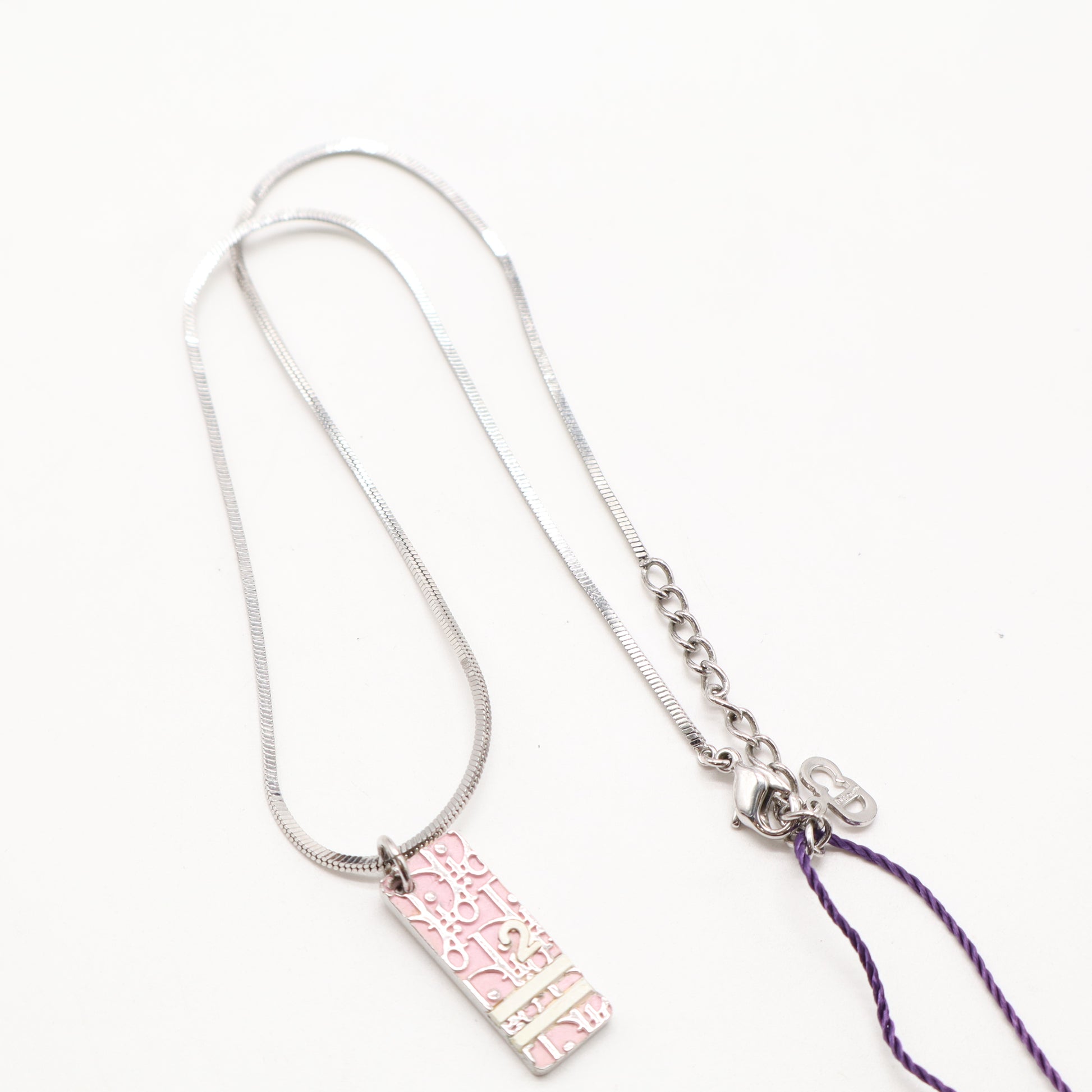 Christian Dior Vintage Pink Oblique Trotter No. 2 Plate Pendant Necklace twins LDZ877