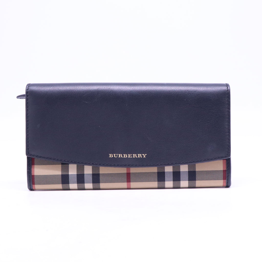 Black/Beige House Check Canvas and Leather Flap Continental Wallet W20785