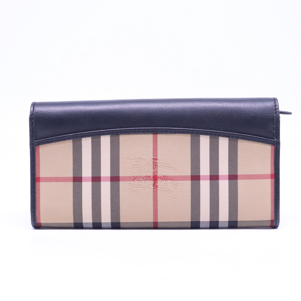 Black Leather Haymarket Check Porter Continental Wallet W20785
