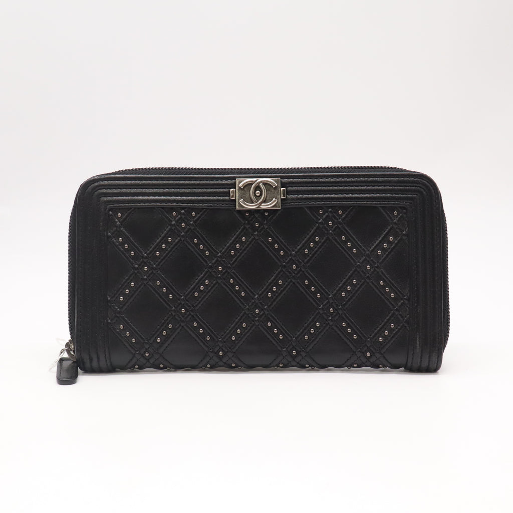 Chanel Caviar Quilted Boy Long Zip Around Wallet Black twins LDZ872