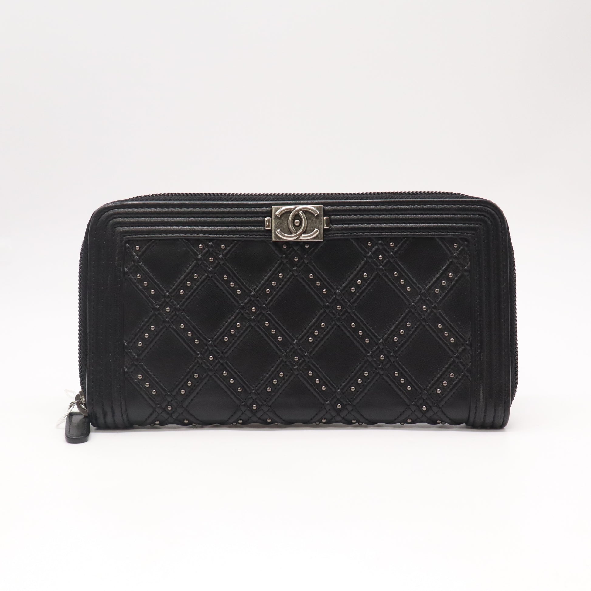 Chanel Caviar Quilted Boy Long Zip Around Wallet Black twins LDZ872
