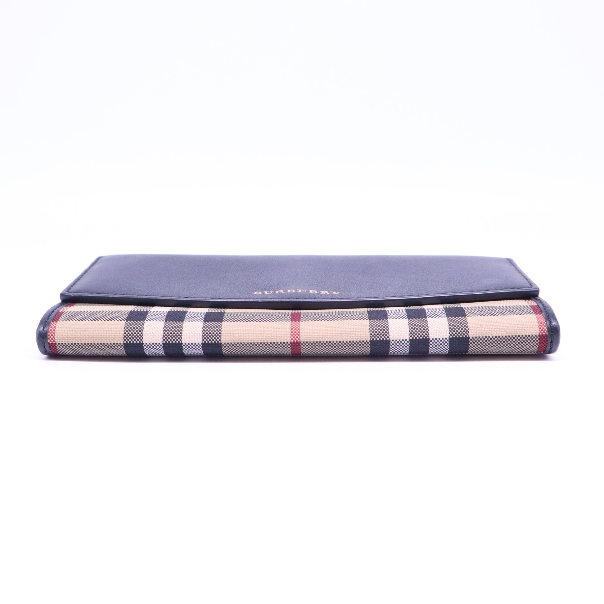Black/Beige House Check Canvas and Leather Flap Continental Wallet W20785