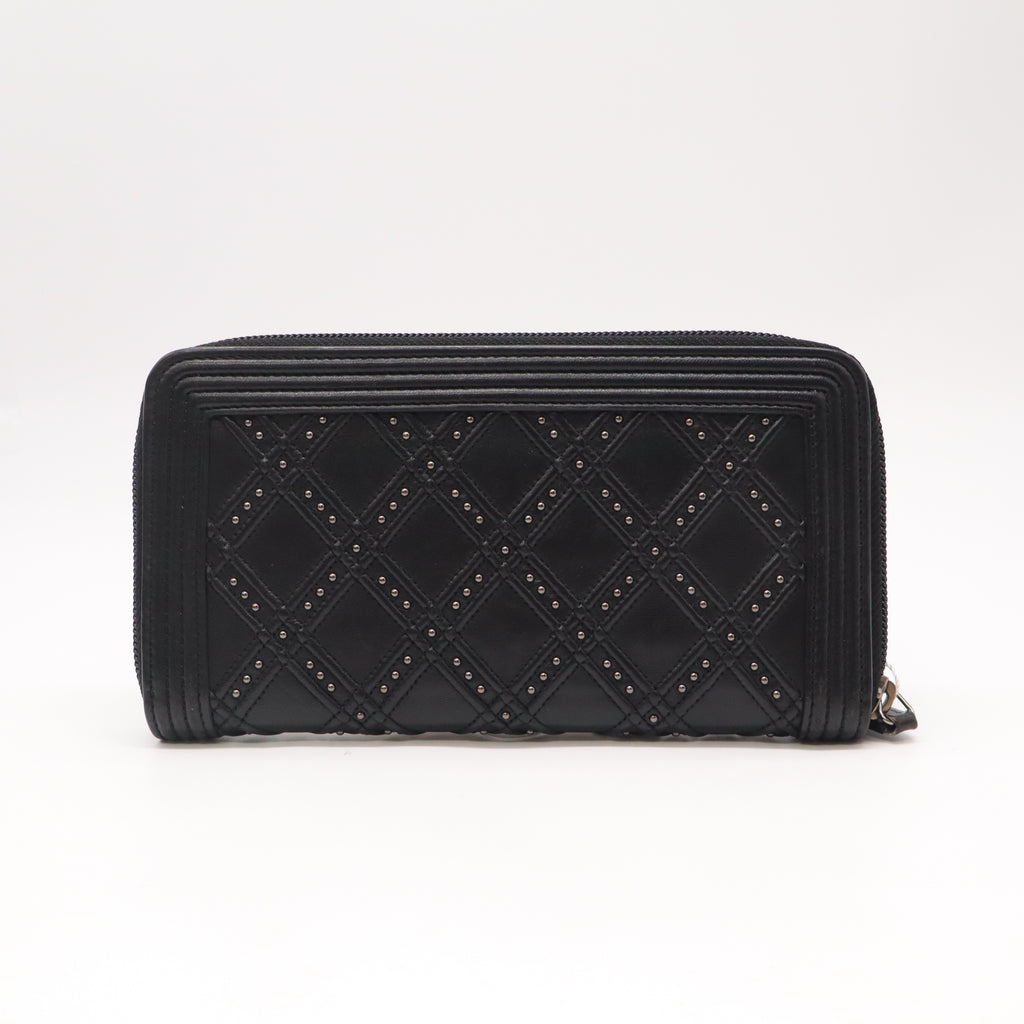 Chanel Caviar Quilted Boy Long Zip Around Wallet Black twins LDZ872