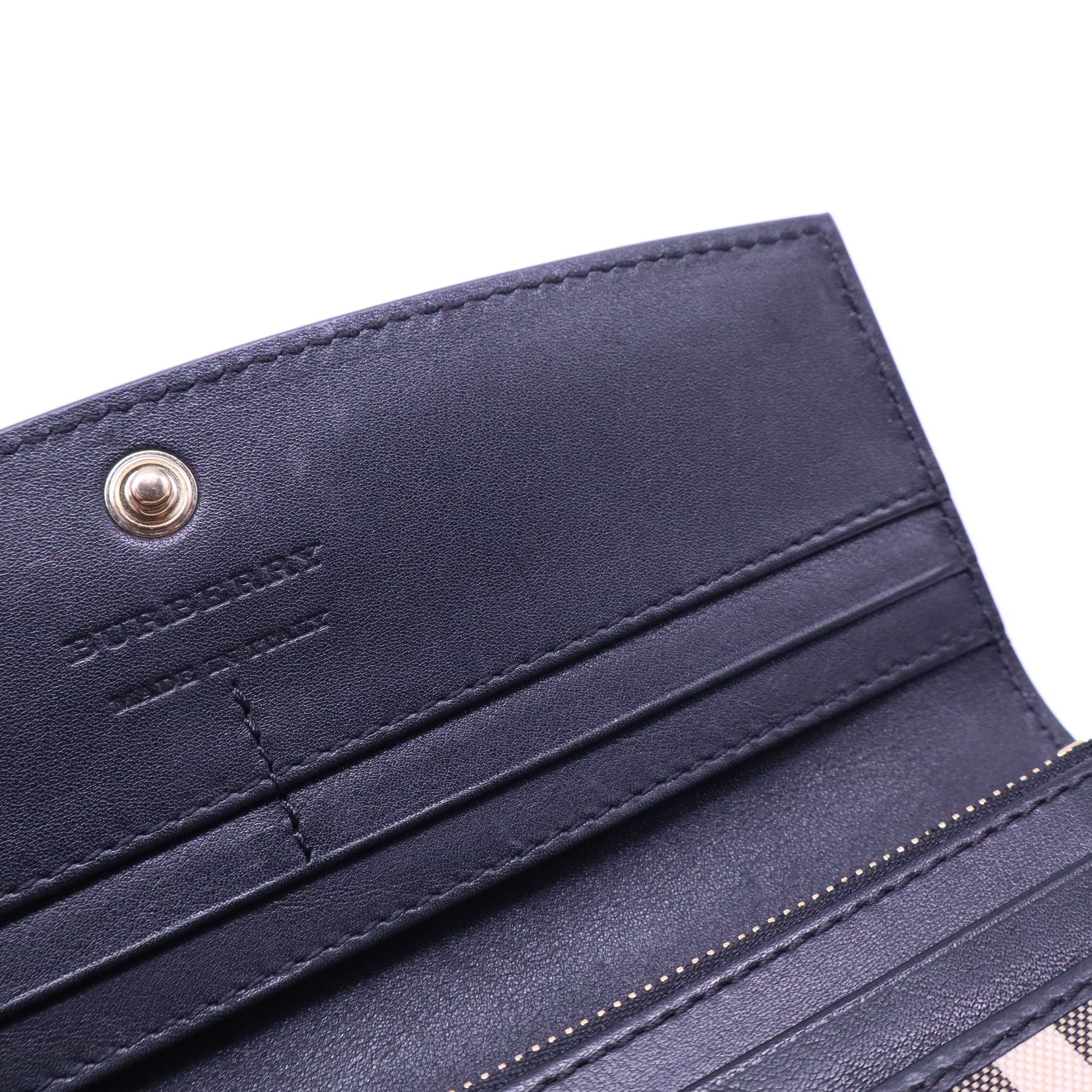 Black/Beige House Check Canvas and Leather Flap Continental Wallet W20785