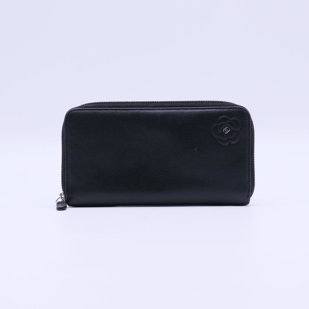 Chanel Camellia Stud Lambskin Zip Around Wallet W21213