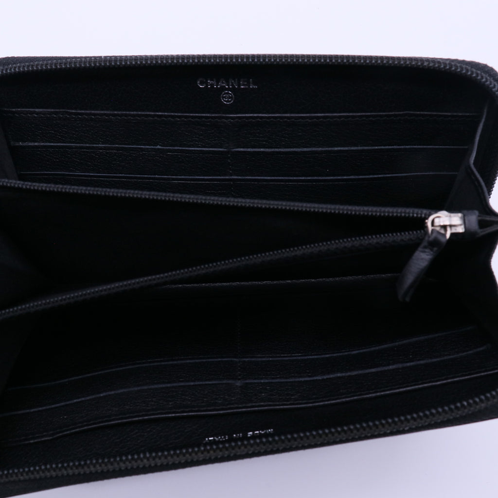 Chanel Camellia Stud Lambskin Zip Around Wallet W21213